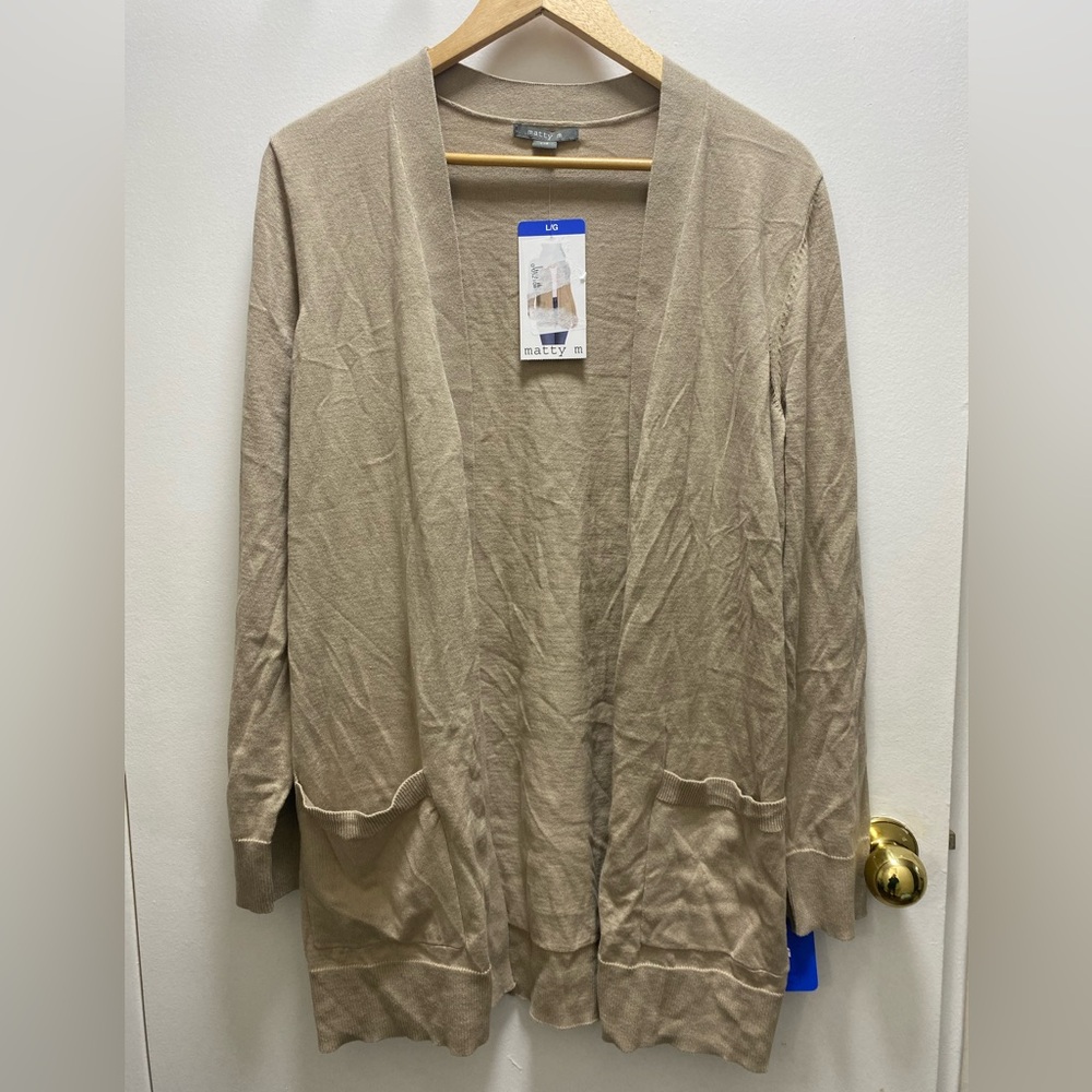 Matty M Taupe Open-Front Lightweight Cardigan